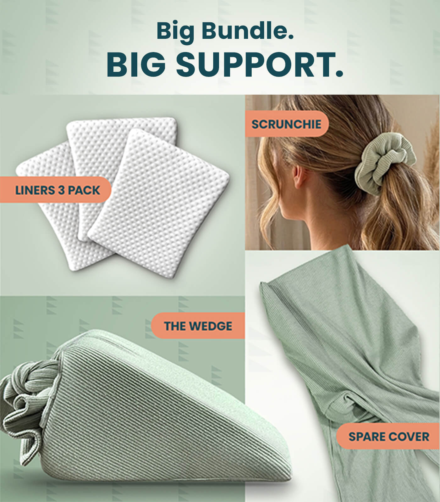 A collage-style promotional graphic for a bedding support bundle. The top text reads 'Big Bundle.