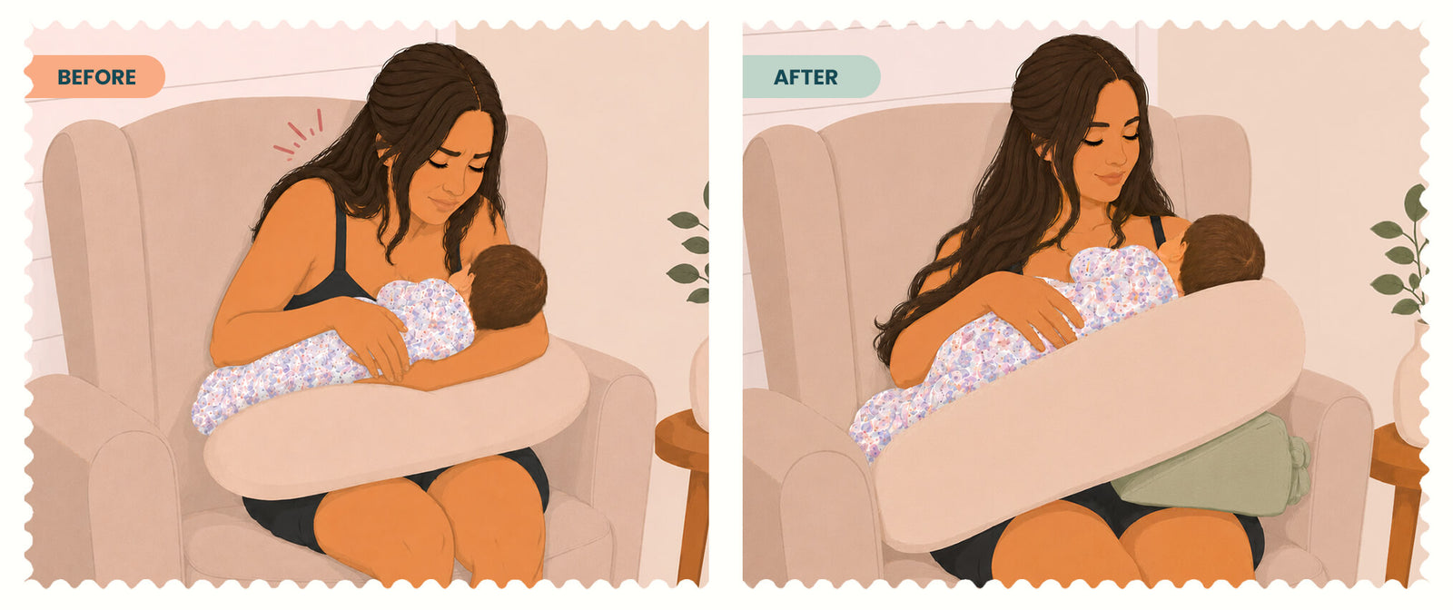 Acute Baby Co Choose your feeding position option 1 - elevate a nursing pillow before and after
