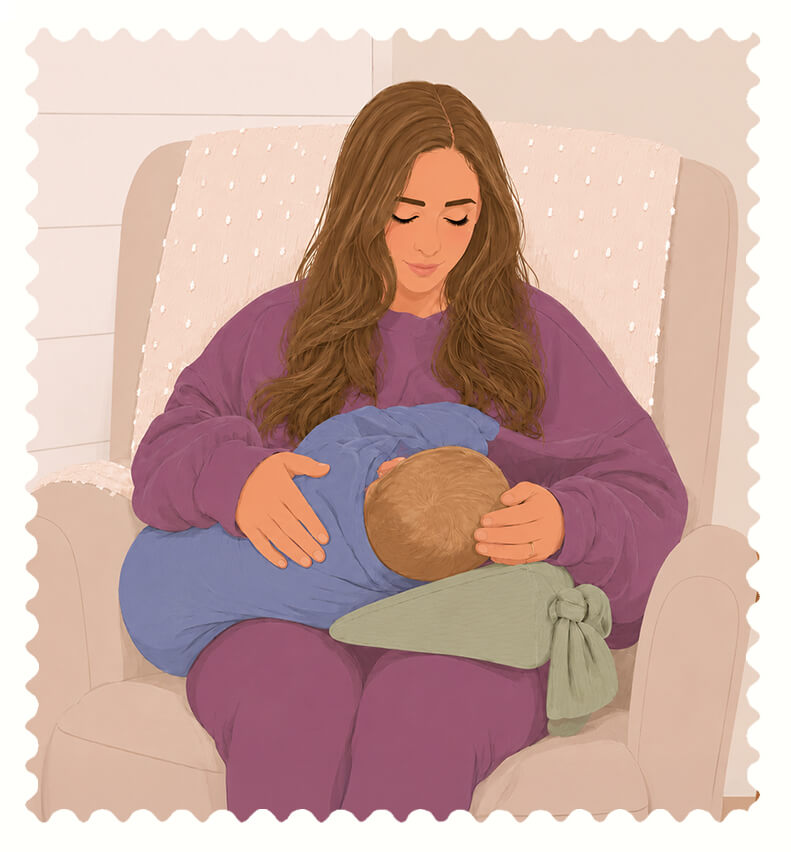 Mom using The Wedge on its own as a breastfeeding pillow