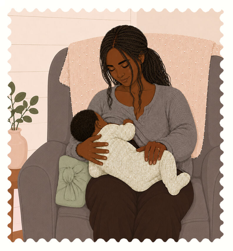 Mom using The Wedge for arm and wrist support while feeding